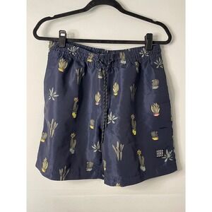 Aeropostale Men's Navy Cactus Print Swim‎ Trunks Elastic Waist Drawstring Size S